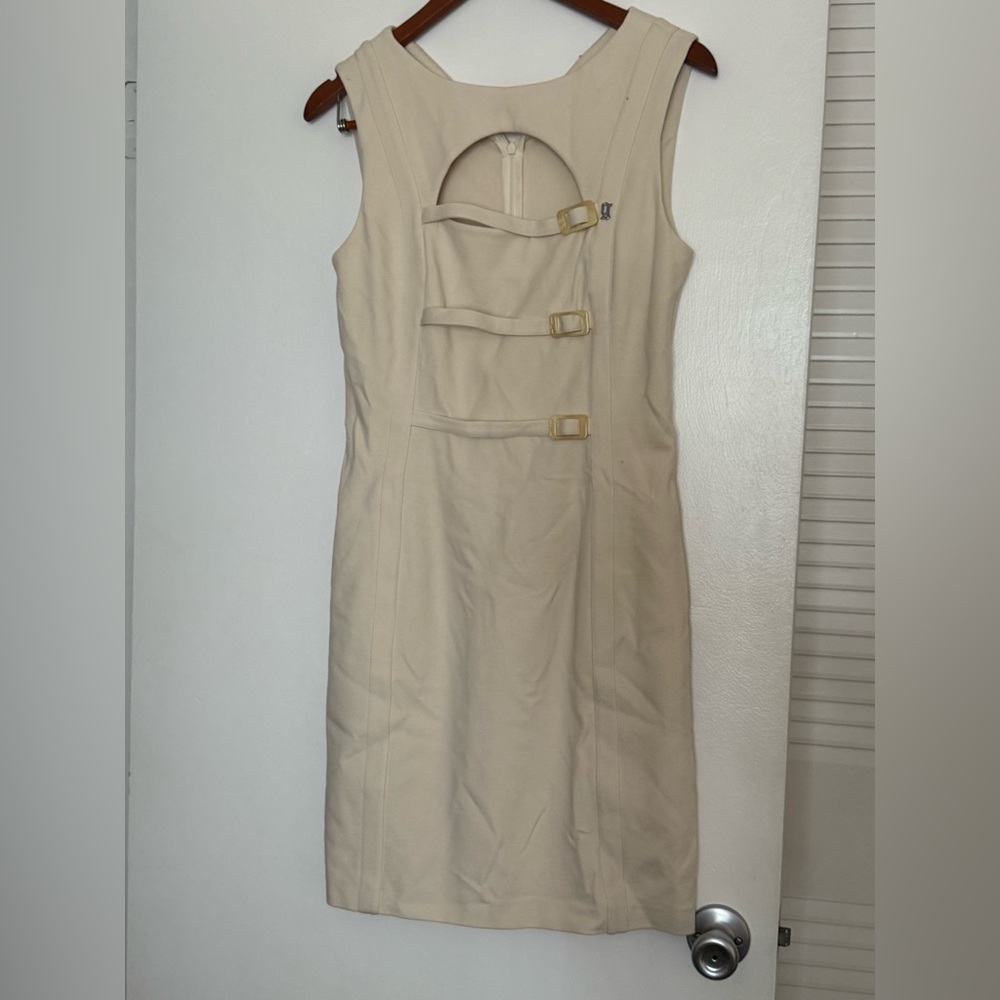 Galliano Cream Midi Dress with Buckle Details
